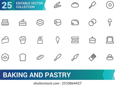 Baking and pastry editable stroke outline icons set. Isolated line vector illustration. Pixel perfect. Editable stroke icons.