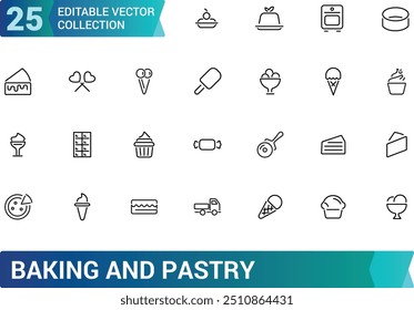 Baking and pastry editable stroke outline icons set. Isolated line vector illustration. Pixel perfect. Editable stroke icons.