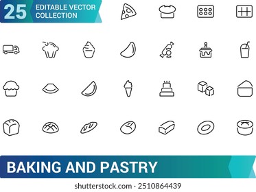 Baking and pastry editable stroke outline icons set. Isolated line vector illustration. Pixel perfect. Editable stroke icons.