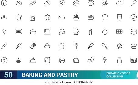 Baking and pastry editable stroke outline icons set. Isolated line vector illustration. Pixel perfect. Editable stroke icons.