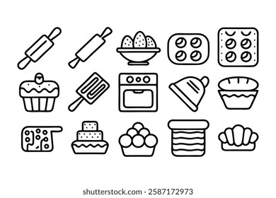 baking and pastry editable stroke outline icons se