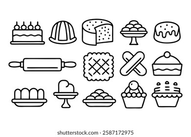 baking and pastry editable stroke outline icons se