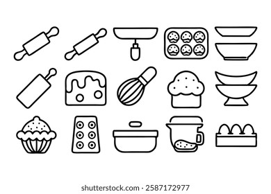 baking and pastry editable stroke outline icons se