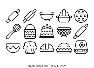 baking and pastry editable stroke outline icons se