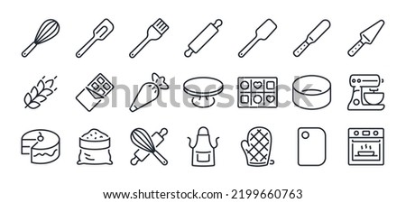 Baking and pastry editable stroke outline icons set isolated on white background flat vector illustration. Pixel perfect. 64 x 64.