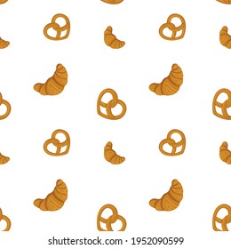 Baking pattern. A set of pastries from a bakery or pastry shop. Bakery or cafe concept. Vector illustration.