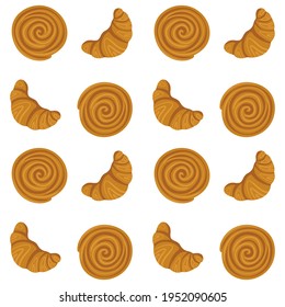 Baking pattern. A set of pastries from a bakery or pastry shop. Bakery or cafe concept. Vector illustration.