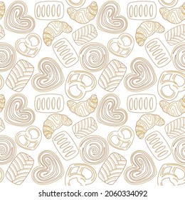 Baking pattern. A set of pastries from a bakery or pastry shop. Bakery or cafe concept. Vector illustration.