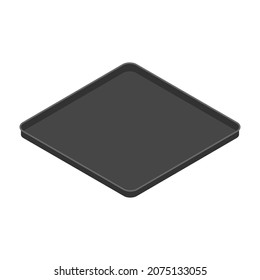 Baking plate, empty black oven tray. Bakery tray isolated on white background. Isometric icon. Vector illustration