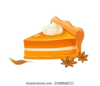 Baking pumpkin pie with whipped cream decorated with anise sta