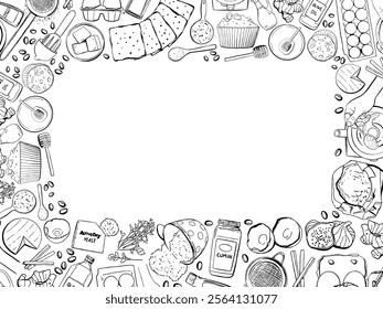 Baking Recipe Frame Vector Template in Vintage Style with Doodles