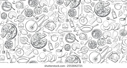 Assando receita padrão vetor sem emenda no estilo vintage com doodles