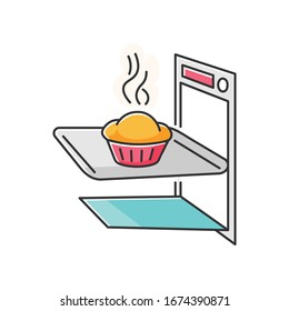 Baking RGB Color Icon. Delicious Pastry Cooking, Tasty Dough Products Preparation. Homemade Bread In Oven. Fresh Baked Pie, Muffin Cake Isolated Vector Illustration