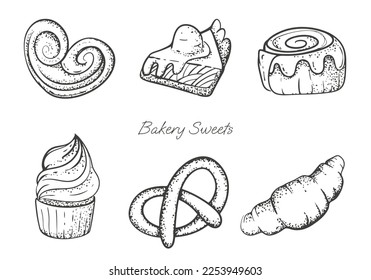 baking set of elements in hand drawing style