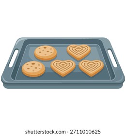 Hoja para hornear con galletas y bollos de Ilustración vectorial sobre fondo blanco