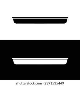 Backblech pan silhouette flacher Vektor. Backware schwarz-weiß Symbol für Web. Backautomat für Kochkonzept. Kochnische mit Backofen.