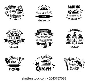 Baking sign with quotes. Set of cooking symbols. Bake emblem designs. Kitchen badge.