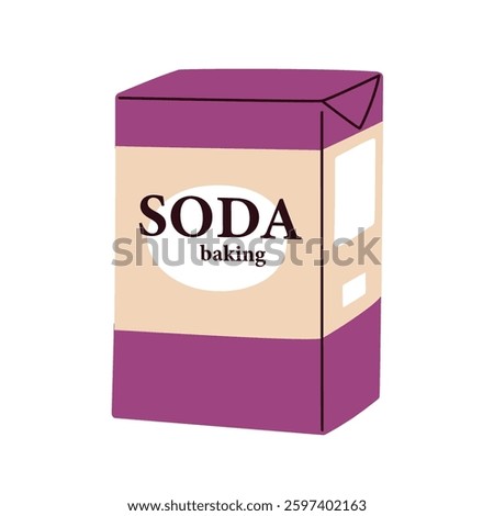 Baking soda box. Natural eco bicarbonate sodium powder in cardboard package. Antacid, kitchen culinary ingredient, bicarb product in pack. Flat vector illustration isolated on white background