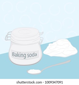 Baking Soda In A Glass Jar And In A Spoon On A Table Vector Illustration