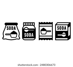 baking soda powder icons symbol vector design black white color illustration collection set