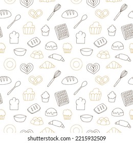 Baking and tableware seamless pattern vector illustration, hand drawing doodles