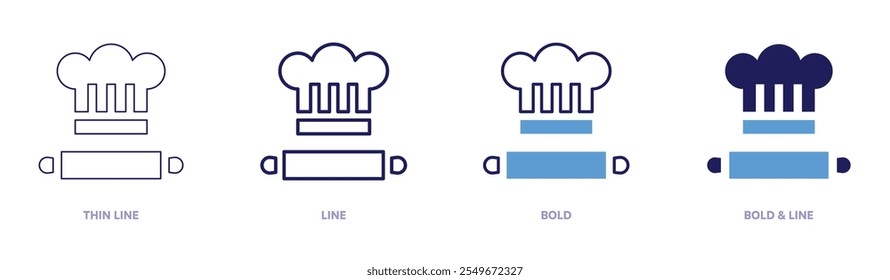 Ícone de ferramentas de cozedura em 4 estilos diferentes. Linha fina, Linha, Negrito e Linha Negrito. Estilo duotônico. Traçado editável.