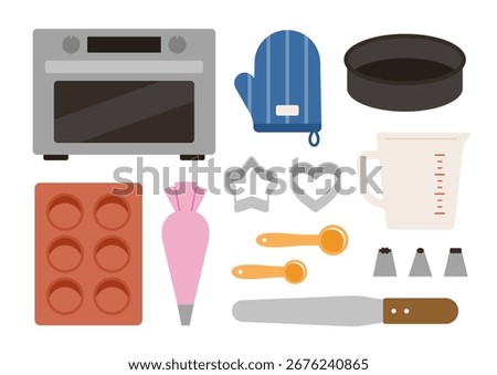 Baking Tools and Kitchen Utensils Illustration. Cartoon style flat vector illustration.