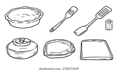 Ferramentas de panificação linha arte perfeito design para livros de receitas