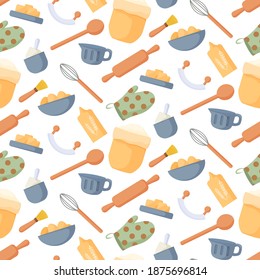 Baking Tools Seamless Pattern. Design For Decorating, Packages, Print, Menus, Recipes, Wallpaper. Vector Illustration.