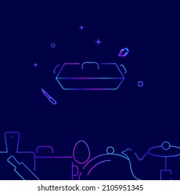 Baking tray, covered lid gradient line vector icon, simple illustration on a dark blue background, kitchen related bottom border.