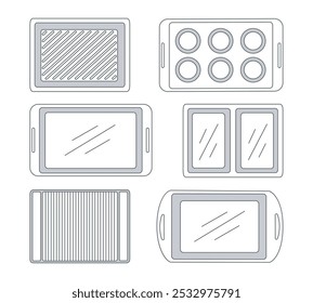 Baking tray icon set. Electric and gas oven utensil isolated vector illustration