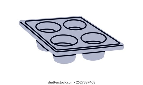 Bandeja de hornear para magdalenas y cupcakes. Cacerola de horno vacía con moldes redondos para pastelería. Utensilios para hornear de silicona, accesorios de cocina, equipos, herramientas de panadería. Ilustración vectorial plana aislada sobre fondo blanco