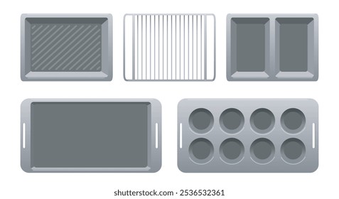 Conjunto de tabuleiro de cozedura. Casa feita bolo de pão bolinho pastelaria utencil isolado vetor ilustração