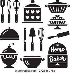 Baking utensils and accessories illustration set
