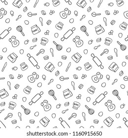 Baking utensils and ingredients seamless pattern for your design project, wallpaper, textile fabric or wrapping paper.