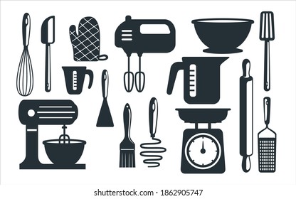 baking utensils, kitchen equipment vector graphic design template set for sticker, decoration, cutting and print file