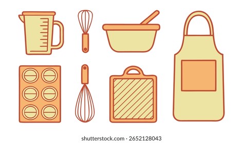 Baking Utensils Set Yellow Beige Orange Kitchenware Icons