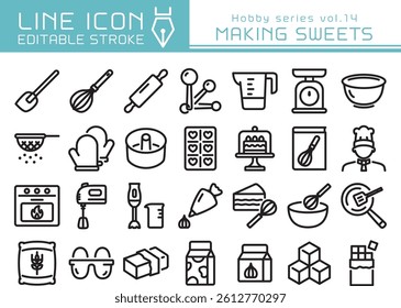 Baking vector icon set. Editable line stroke.