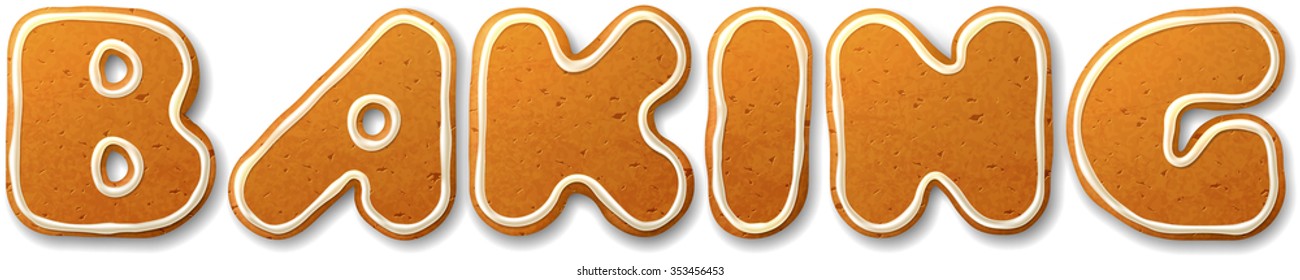 Baking. Vector inscription, decorated white icing, isolated on white