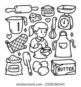 Baking Vector Line Doodle Illustration, White Background