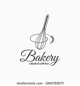 Baking with wire whisk logo. Bakery concept with wheat on white background