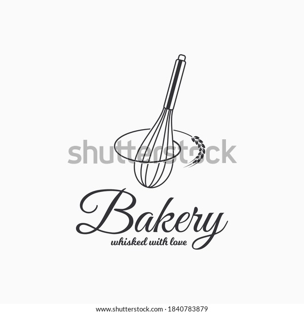 Baking with wire whisk logo. Bakery concept\
with wheat on white\
background
