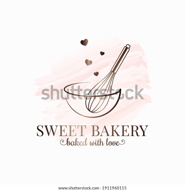 Baking with wire whisk watercolor  logo on\
white background