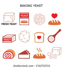 Baking yeast vector color icons set - baking bread and cakes idea, yeast dough, beer and wine production. Fresh pressed and instant dry yest design collection, cooking heatlhy food concept, ingredient