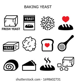 Baking yeast vector icons set - baking bread and cakes idea, yeast dough, beer and wine production, Fresh pressed and instant dry yeast design collection, cooking healthy food concept, ingredient for 