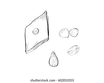 Baklava , almond , hazelnuts and pistachio sketch
vector set