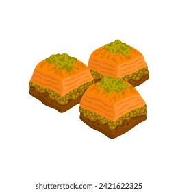 Baklava Arabic sweet bakery. Middle Eastern dessert vector illustration.