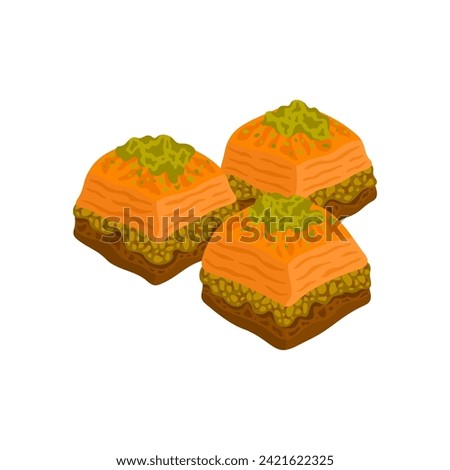 Baklava Arabic sweet bakery. Middle Eastern dessert vector illustration.