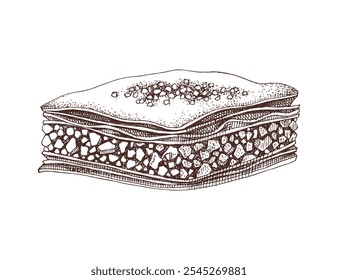 Baklava dessert hand drawn traditional turkish pastry