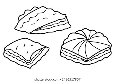 Baklava line art exquisite design drawing hand illustration